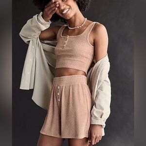 MWL madewel Ribbed Henley Pull-On Shorts and crop top pajamas set Pjs